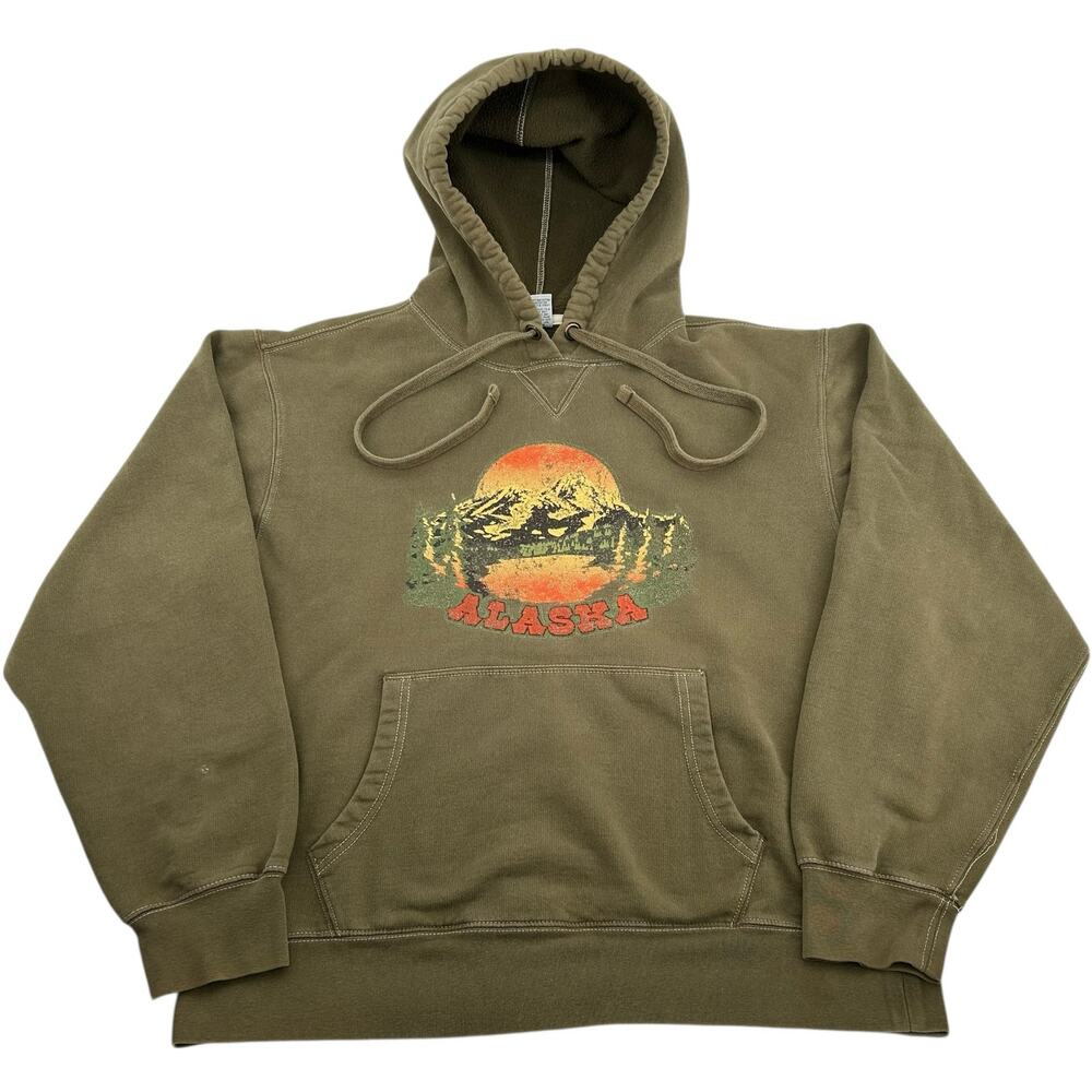 Vintage y2k Men's Olive Green Old Navy Alaska Wilderness Hoodie Sweatshirt Sz M